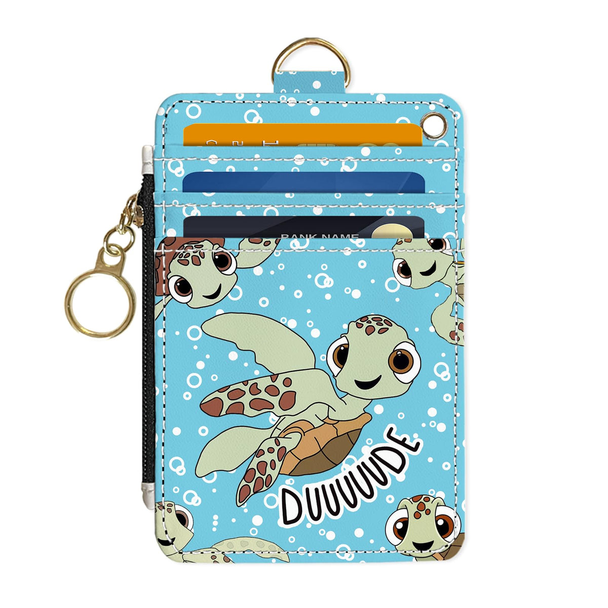 Slim Wallet Credit Card Holder,Three sea turtles, RFID Wallet Women Cute Small Front Pocket Wallet With Zipper, PU Leather Thin travel RFID Blocking Card Case ID Window,Ladies Gifts