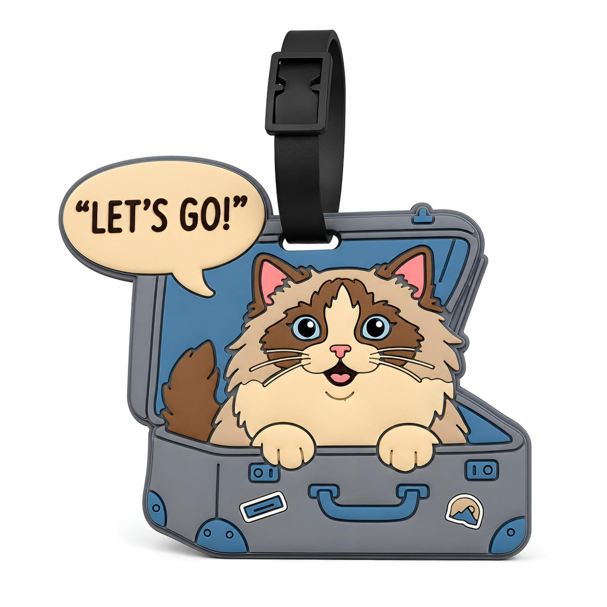 Peeking Black Cat Green Suitcase Silicone Luggage Tag for Travel Bags, Flexible Name Label with Adjustable Strap, Cute Identifier for Carry On, Backpacks, School Bags and Pet Lovers
