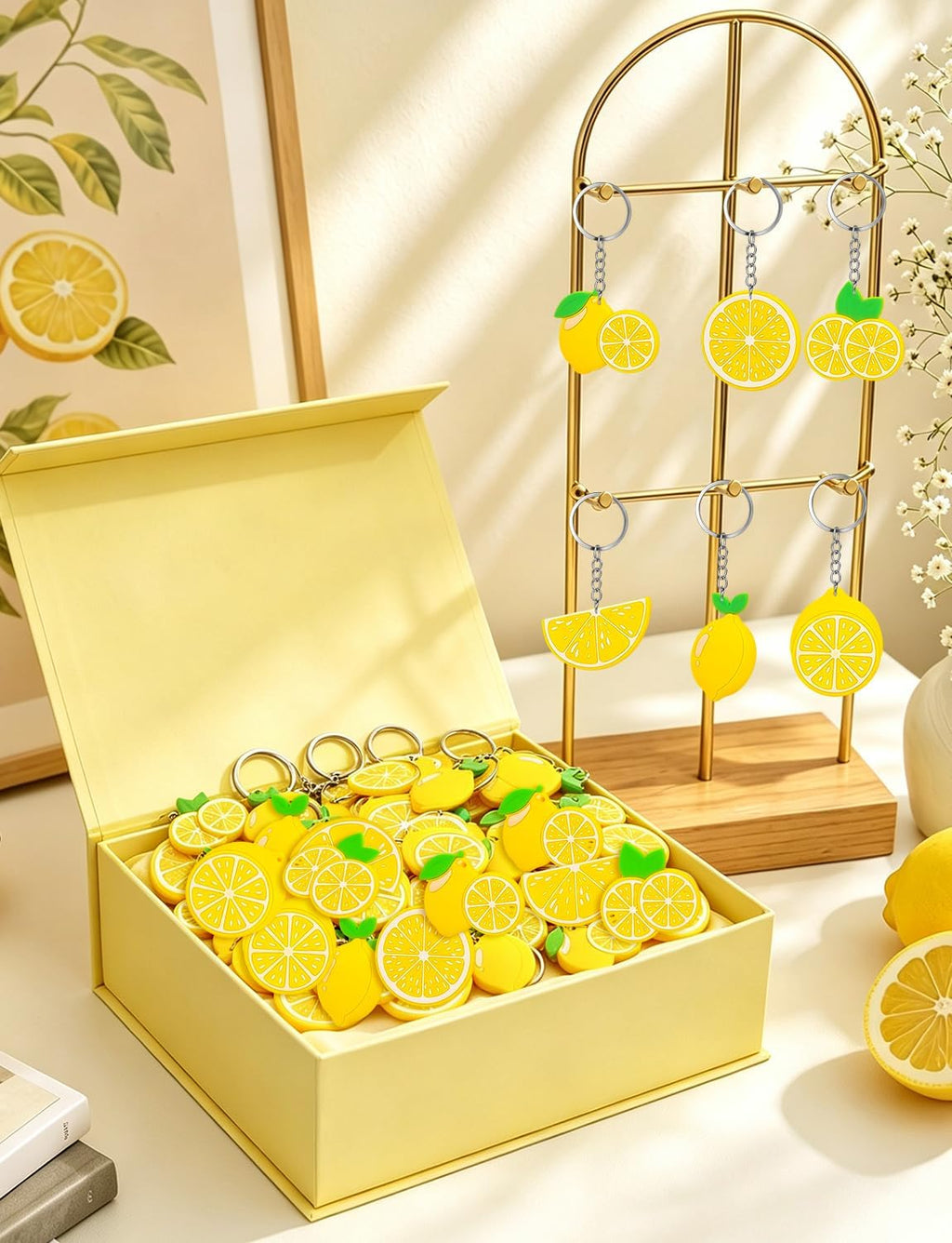 30Pcs Lemon Keychains Lemon Party Favors, Cute Summer Fruit Keychains