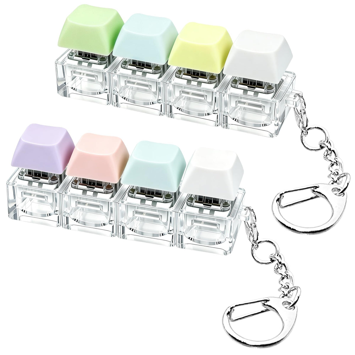 2 PCS Keyboard Fidget Toy, Keyboard Fidget Keychain 4-in-1 Keyboard Decompression Button Finger Clicker Toys, Button Stress Relief Fidget Gifts to Relief Stress (Fours Colors-Pink Yellow White)