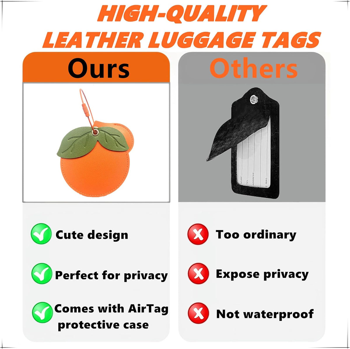PU Leather Luggage Tag with Airtag Holder Case Set and Name ID Label
