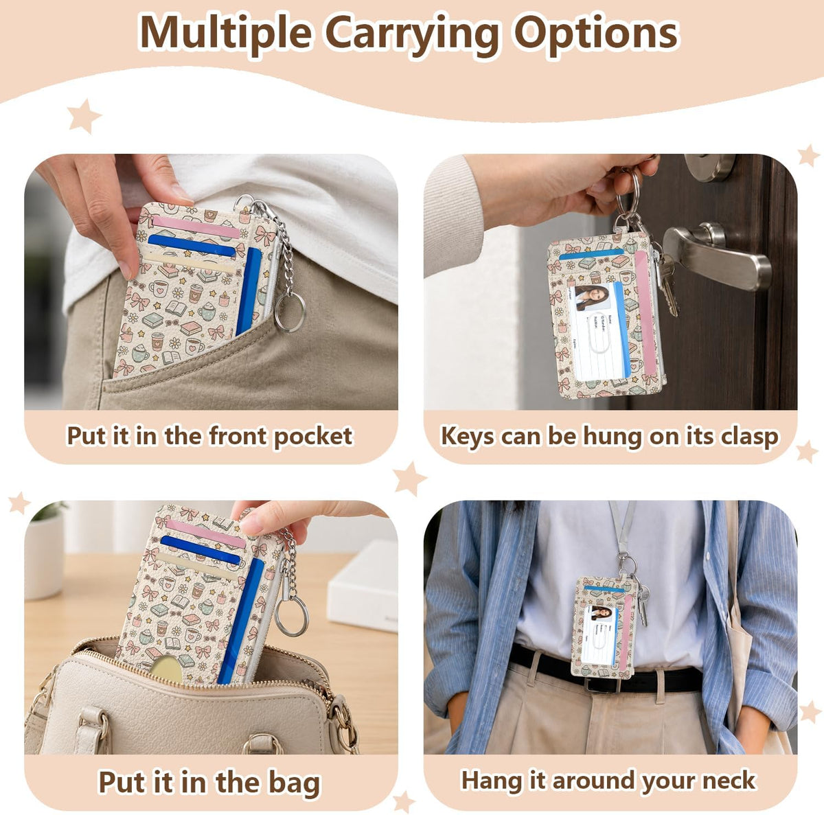 Book Lover Gift for Readers, Cute Reading Theme Card Holder Wallet, Literary Slim Credit Card Case with ID Window, Cartoon RFID Blocking Pocket Wallet Gift for Book Fans with Coin Zipper Keychain