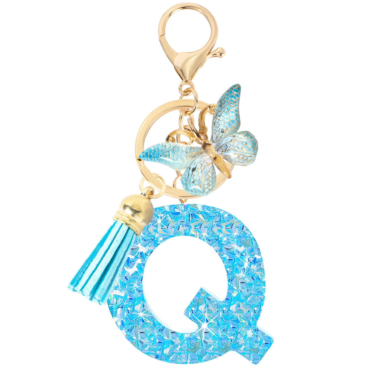 Initial letter Keychains for Women Girls Tassel Butterfly Cute Keychain for Wallet Backpack charm