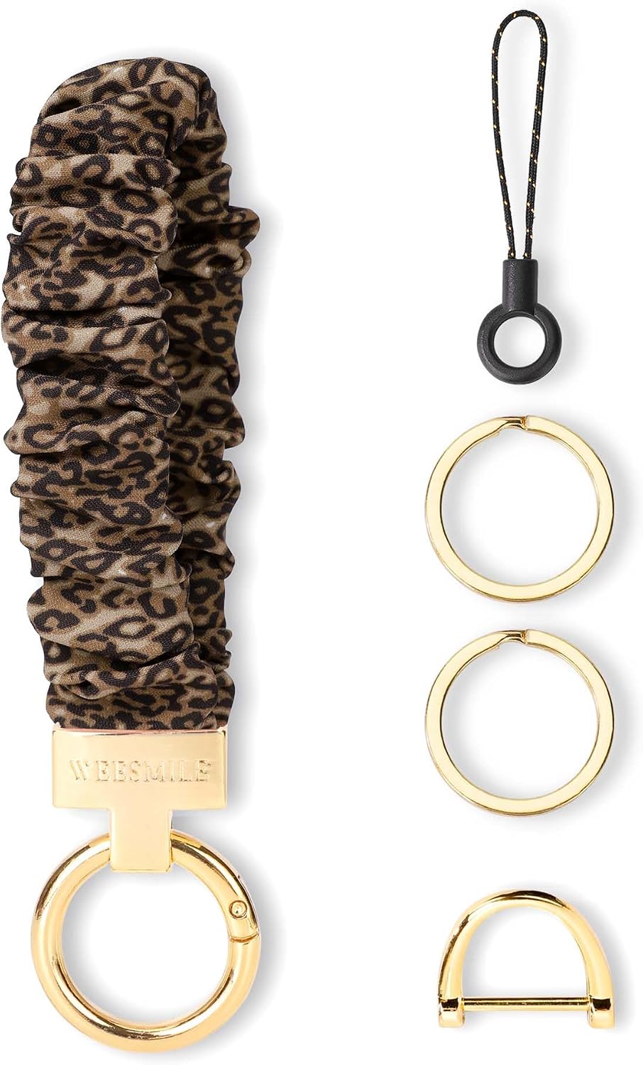 WEESMILE Scrunchie Keychain Wristlet for Car Key Chain with D Key Ring