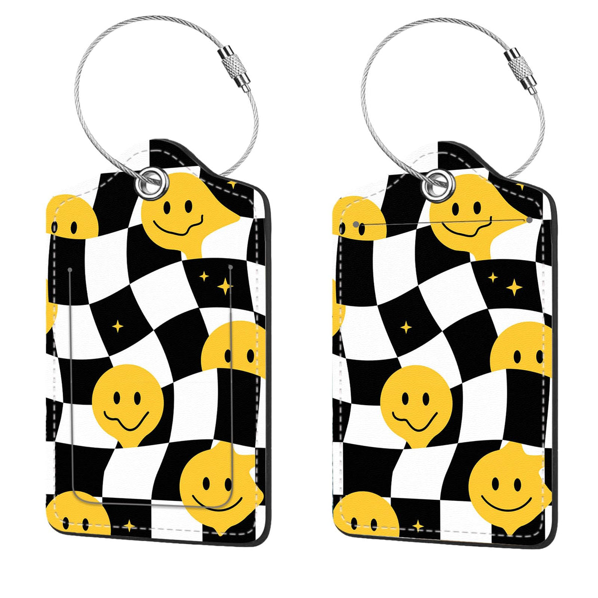 2 Pcs Luggage Tags for Suitcase, Cute Unique PU Leather Travel Bag Tag with Privacy Cover ID Label Address Card and Durable Metal Ring Suitable for Men Women Children Backpack,Flamingos
