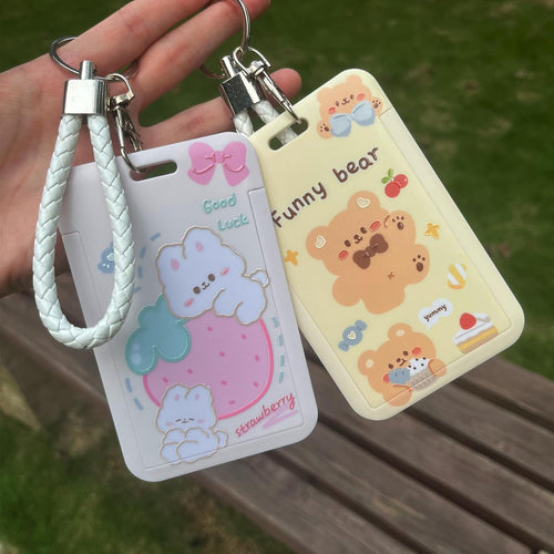 2 Pcs Kpop Photocard Holder PC Holder Kpop ID Badge Holder with Keychain Hard Shell Protective Photo Sleeves (White and Yellow)