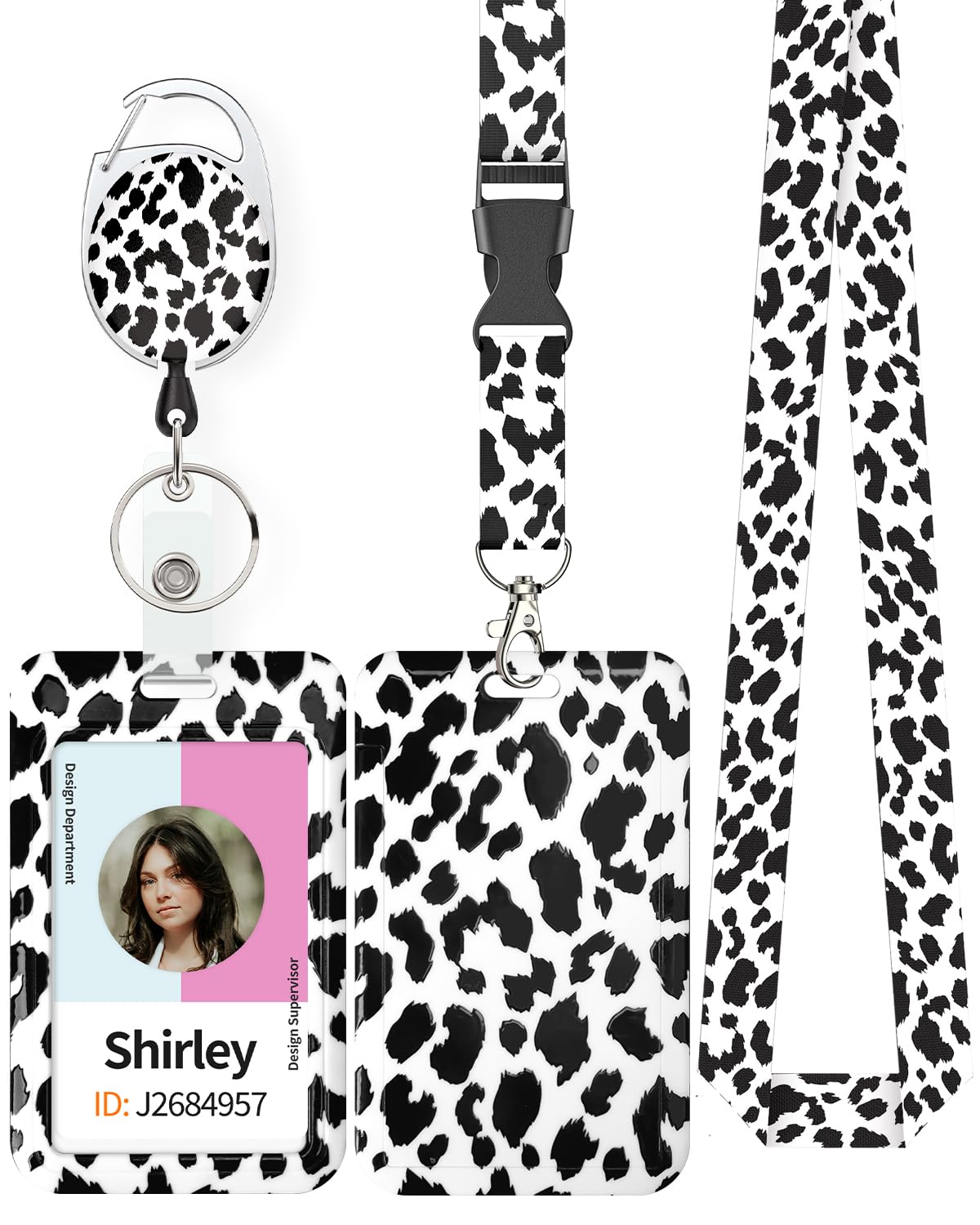 Uniclife Fashionable Sliding Badge Holder Leopard Print with Reel