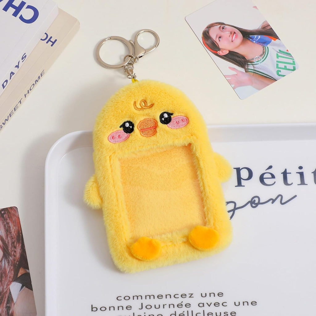 ZGMYC Cute Plush Kpop Photocard Holder with Keychain, Cartoon Bear Bunny Pig Photo Sleeve Card Holder Protector