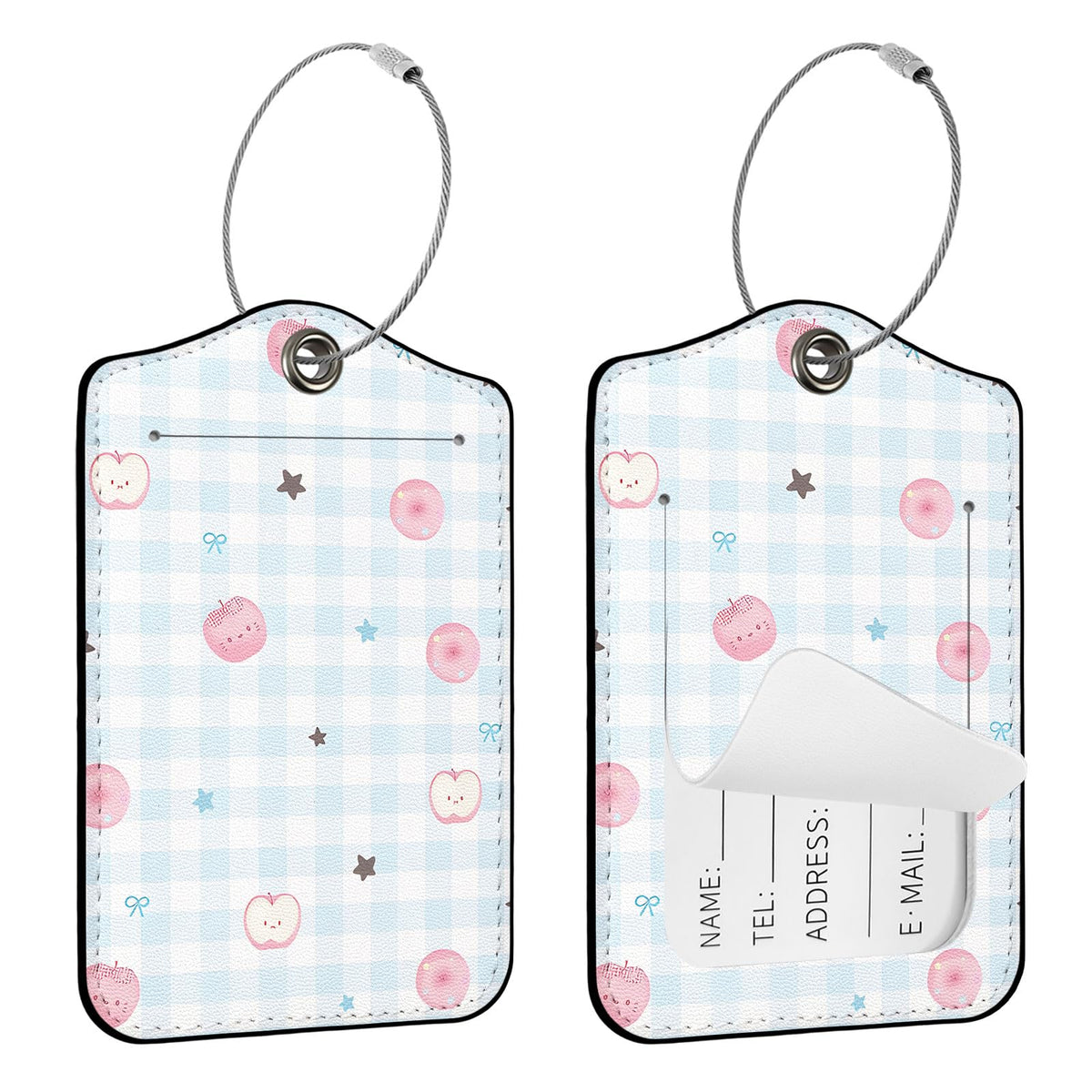 Seorsok 2Pcs Luggage Travel Tags for Suitcases,Cute Color Grids Checkered PU Leather Name Tag with Privacy Cover&ID Label Address Card and Durable Metal Ring Suitable for Men Women Handbags Backpack
