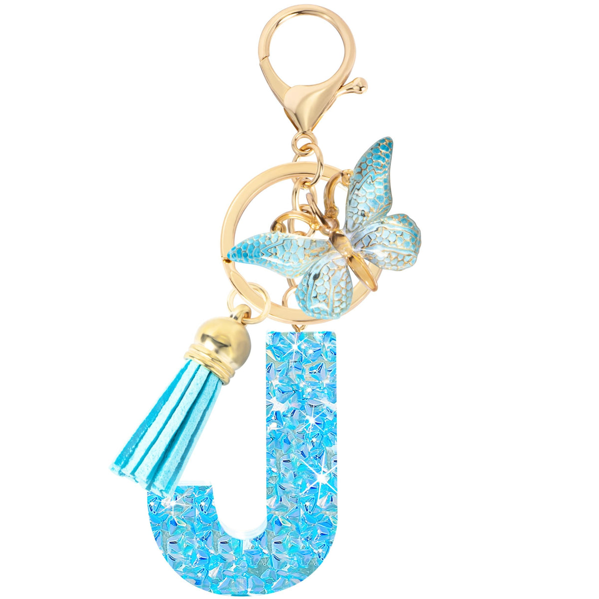 Initial letter Keychains for Women Girls Tassel Butterfly Cute Keychain for Wallet Backpack charm
