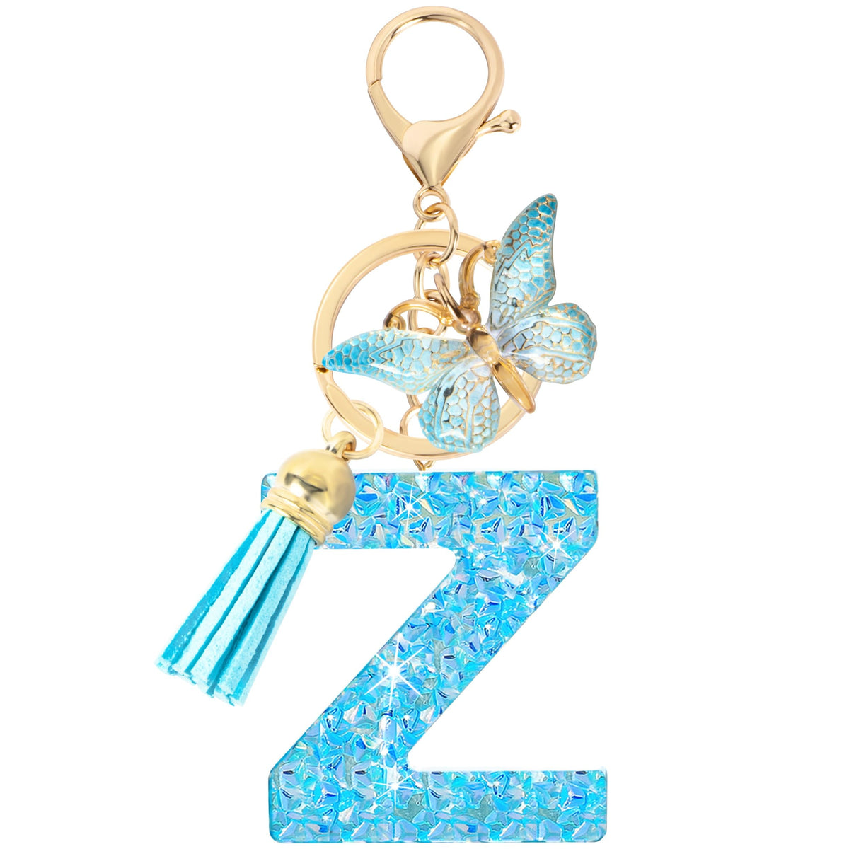 Initial letter Keychains for Women Girls Tassel Butterfly Cute Keychain for Wallet Backpack charm