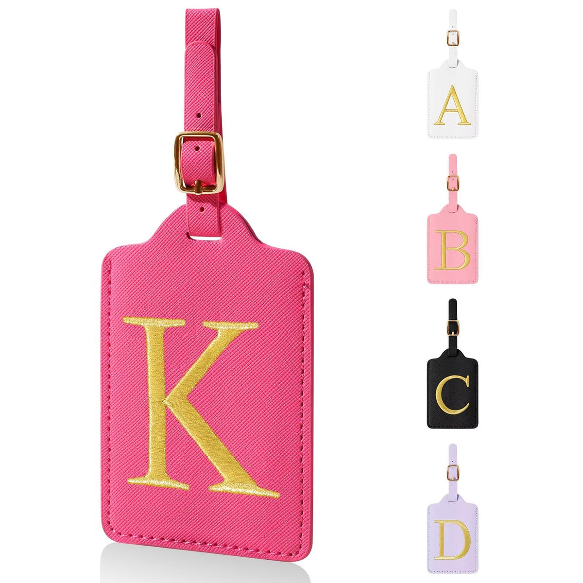 Personalized Initial Luggage Tags for Suitcases,Leather Letter Cute Luggage Tags with Privacy Name Card,Embroidered Monogrammed Travel Bag Backpack Tag Gifts for Women Kids Girls Teens(Rosered-A)