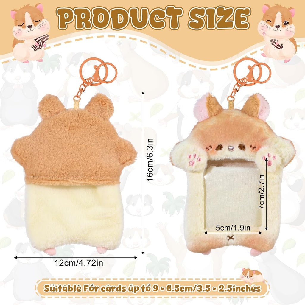NEWEST Hamster Plush Kpop Photocard Holder with Keychain, Cute Hamster ID Badge Holder Protector Cover, Soft Cartoon Animal Photo Case Sleeves Stationery for Idol ID Card Student Worker Bag Charm