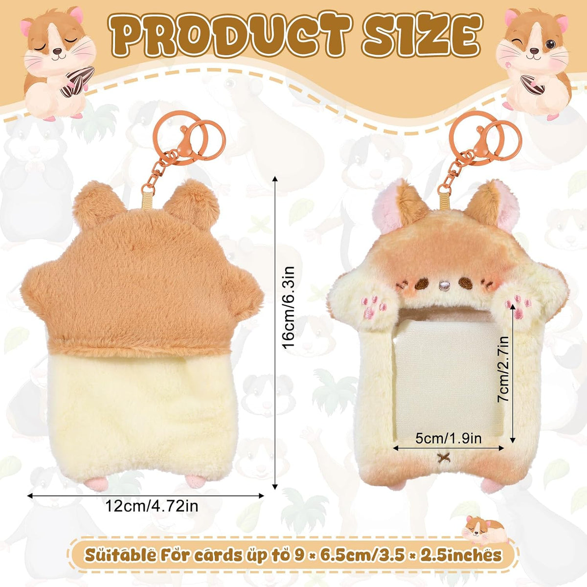 NEWEST Hamster Plush Kpop Photocard Holder with Keychain, Cute Hamster ID Badge Holder Protector Cover, Soft Cartoon Animal Photo Case Sleeves Stationery for Idol ID Card Student Worker Bag Charm