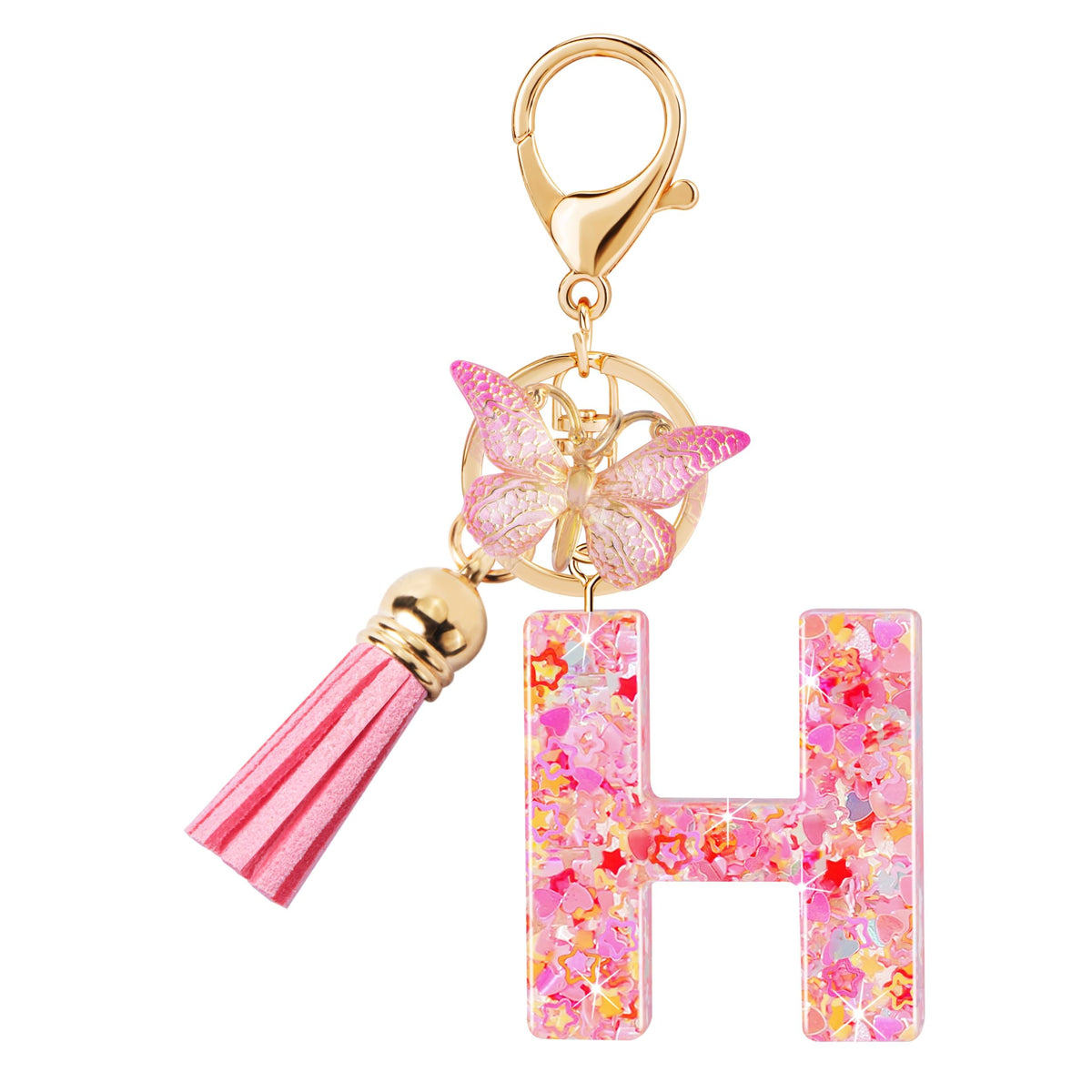 Initial letter Keychains for Women Girls Tassel Butterfly Cute Keychain for Wallet Backpack charm
