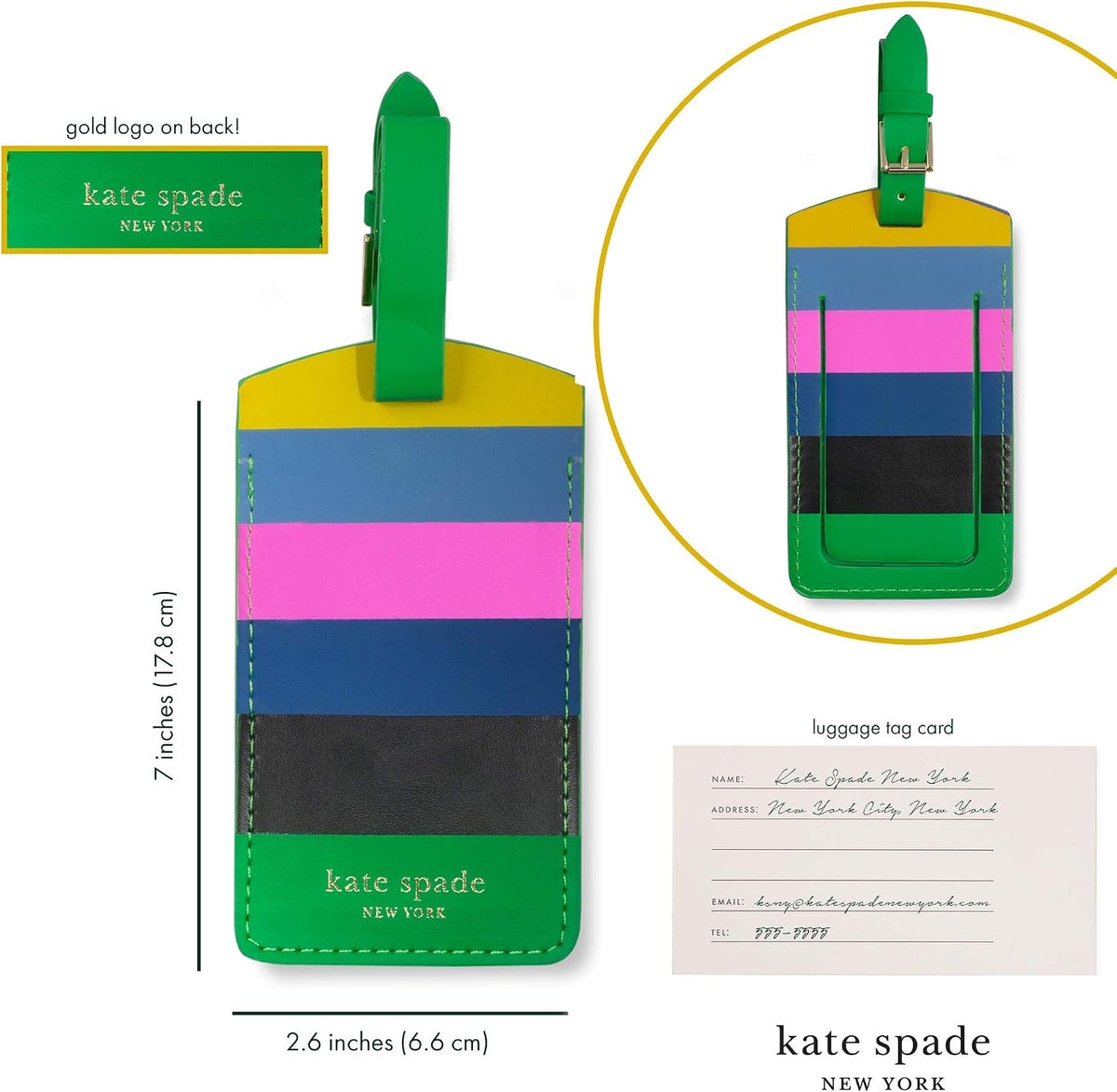 kate spade new york Leatherette Luggage Tag, Enchanted Stripe