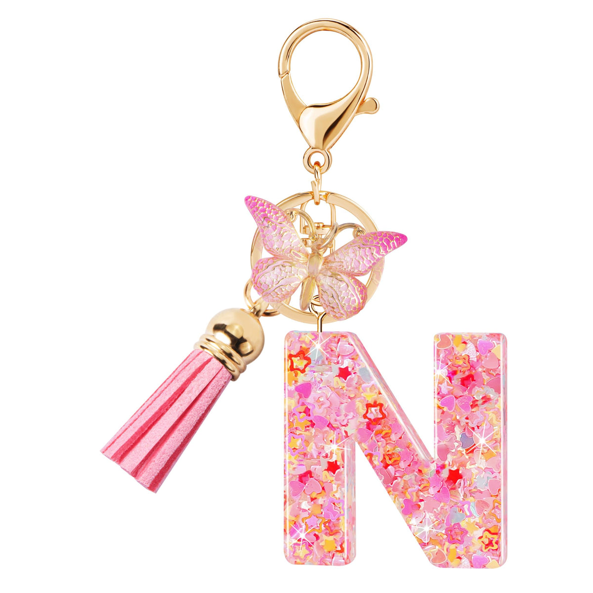 Initial letter Keychains for Women Girls Tassel Butterfly Cute Keychain for Wallet Backpack charm
