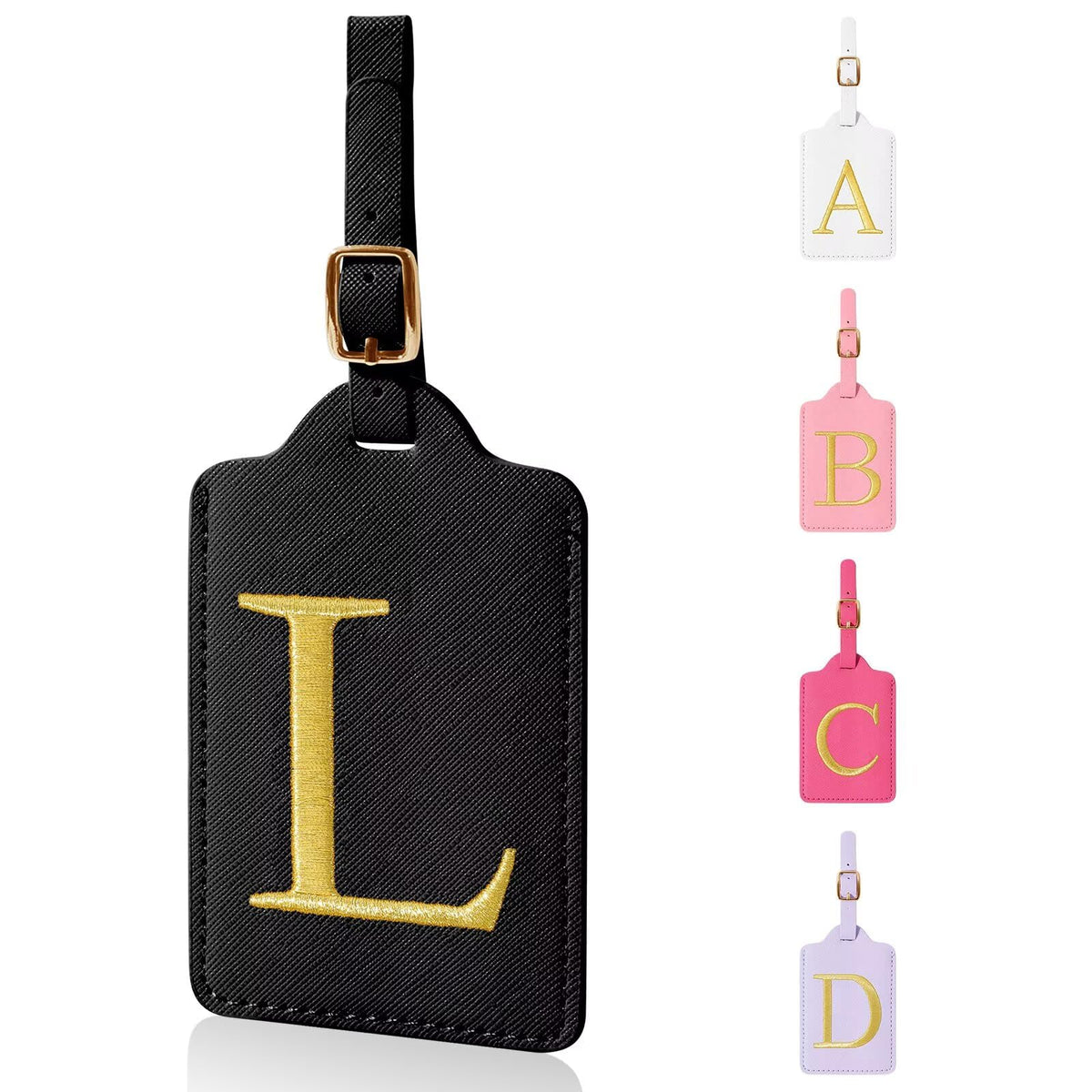 Personalized Initial Luggage Tags for Suitcases,Leather Letter Cute Luggage Tags with Privacy Name Card,Embroidered Monogrammed Travel Bag Backpack Tag Gifts for Women Kids Girls Teens(Rosered-A)