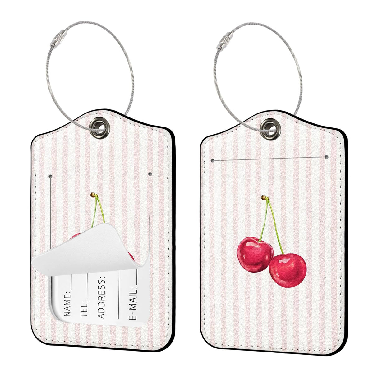 Seorsok 2Pcs Luggage Travel Tags for Suitcases,Cute Color Grids Checkered PU Leather Name Tag with Privacy Cover&ID Label Address Card and Durable Metal Ring Suitable for Men Women Handbags Backpack