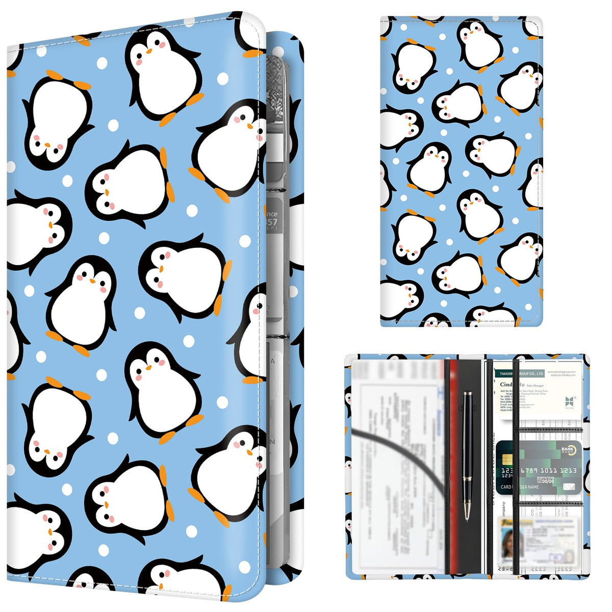 Premium Car Registration and Insurance Card Holder, Cute PU Leather Car Document Holder, Vehicle Glove Box Car Organizer with Magnetic Closure for Driver License, Cards Cartoon Animals