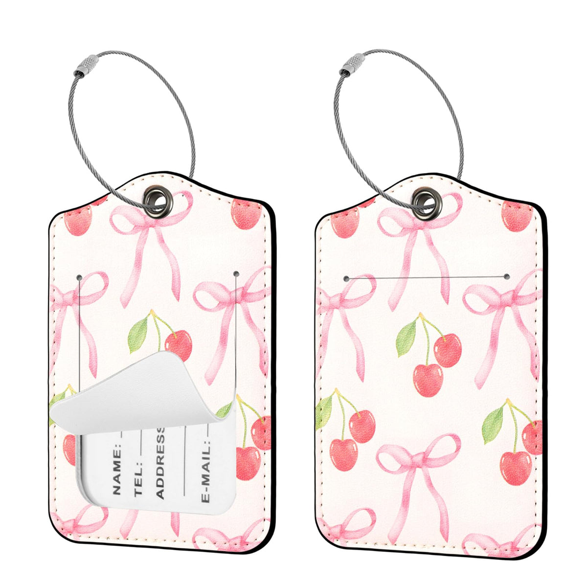 Seorsok 2 PCS Luggage Travel Tags for Suitcases,Cute Pink Leopard PU Leather Name Tag with Privacy Cover&ID Label Address Card and Durable Metal Ring Suitable for Men Women Handbags Backpack,Pink