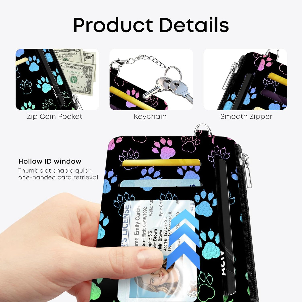 Footprints Credit Card Holder Small Wallet for Women