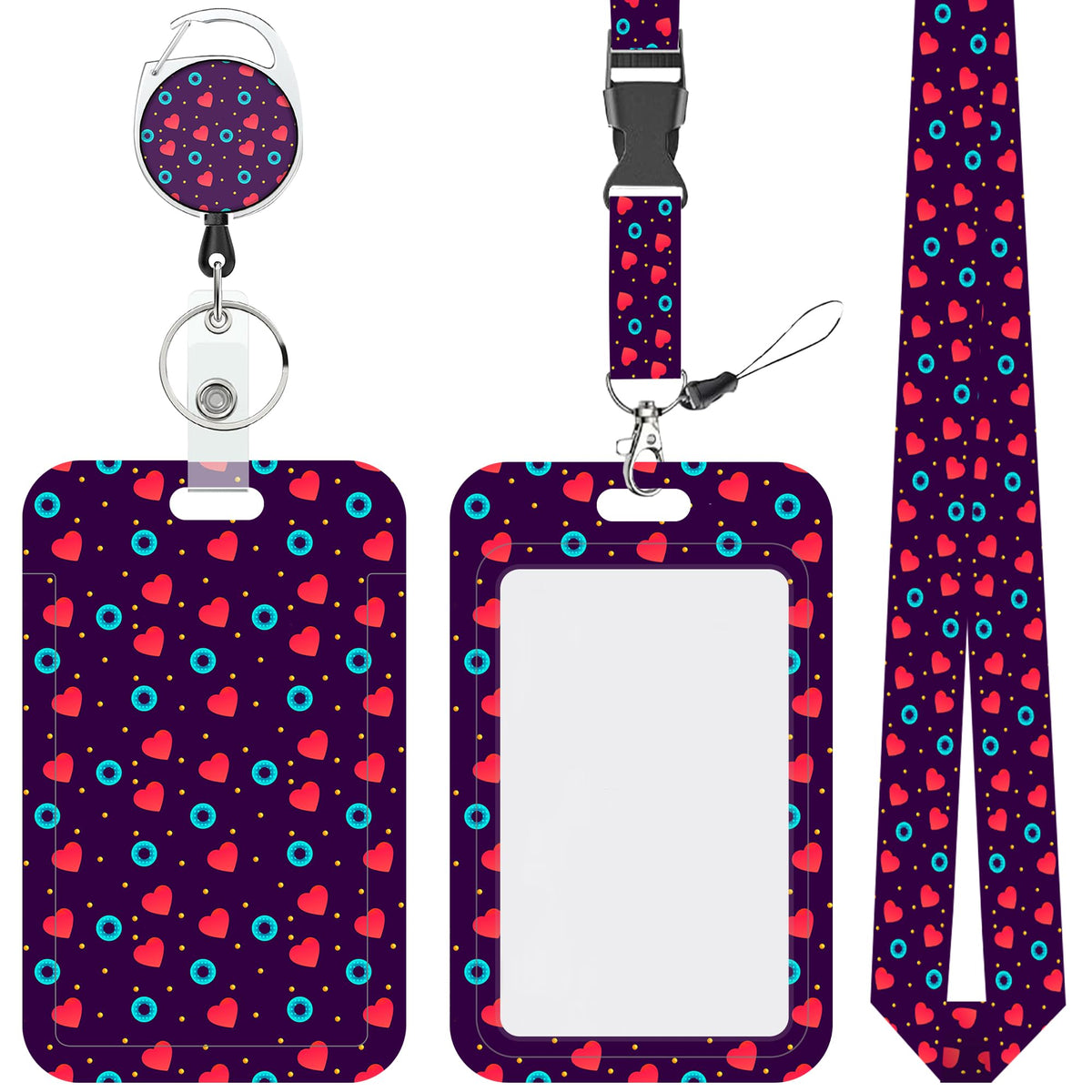 Cartoon Mushrooms Chickens Lanyards for ID Badges Retractable Removable Neck Lanyard with Badge Reel Vertical ID Work Badge Holder for Badge Holder Nurse Office Teacher