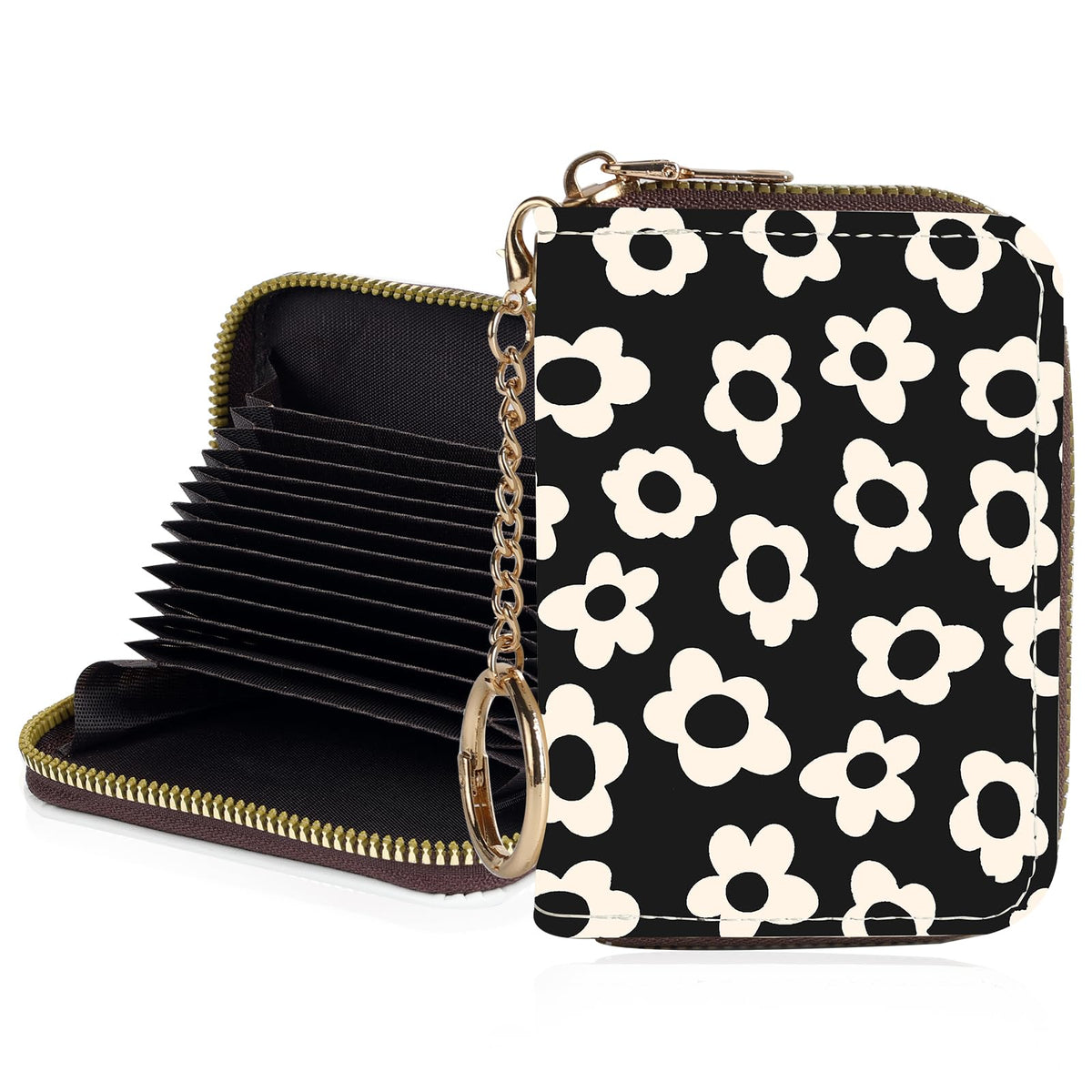 Credit Card Holder for Women,Small Rfid Wallet with Keychain Zipper,Cute PU Leather Card Case Wallet，Accordion Credit Card Wallets Gift,Cat Struck by Lightning