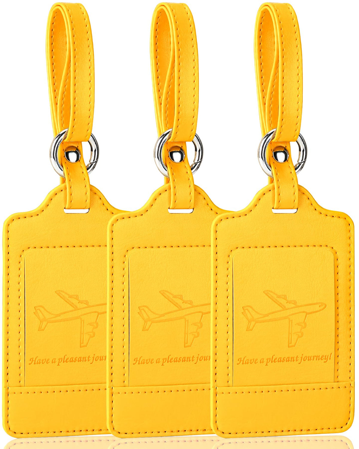 Teskyer Leather Luggage Tags for Suitcases, 3 Pack, Black