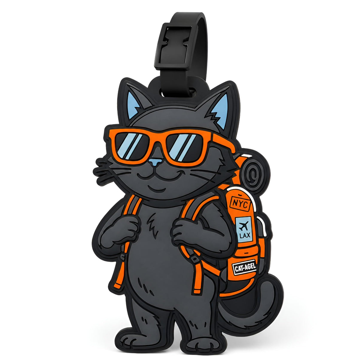 Peeking Black Cat Green Suitcase Silicone Luggage Tag for Travel Bags, Flexible Name Label with Adjustable Strap, Cute Identifier for Carry On, Backpacks, School Bags and Pet Lovers