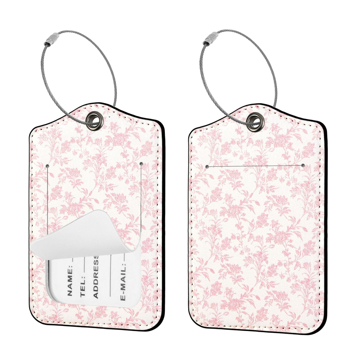 Seorsok 2 PCS Luggage Travel Tags for Suitcases,Cute Pink Leopard PU Leather Name Tag with Privacy Cover&ID Label Address Card and Durable Metal Ring Suitable for Men Women Handbags Backpack,Pink