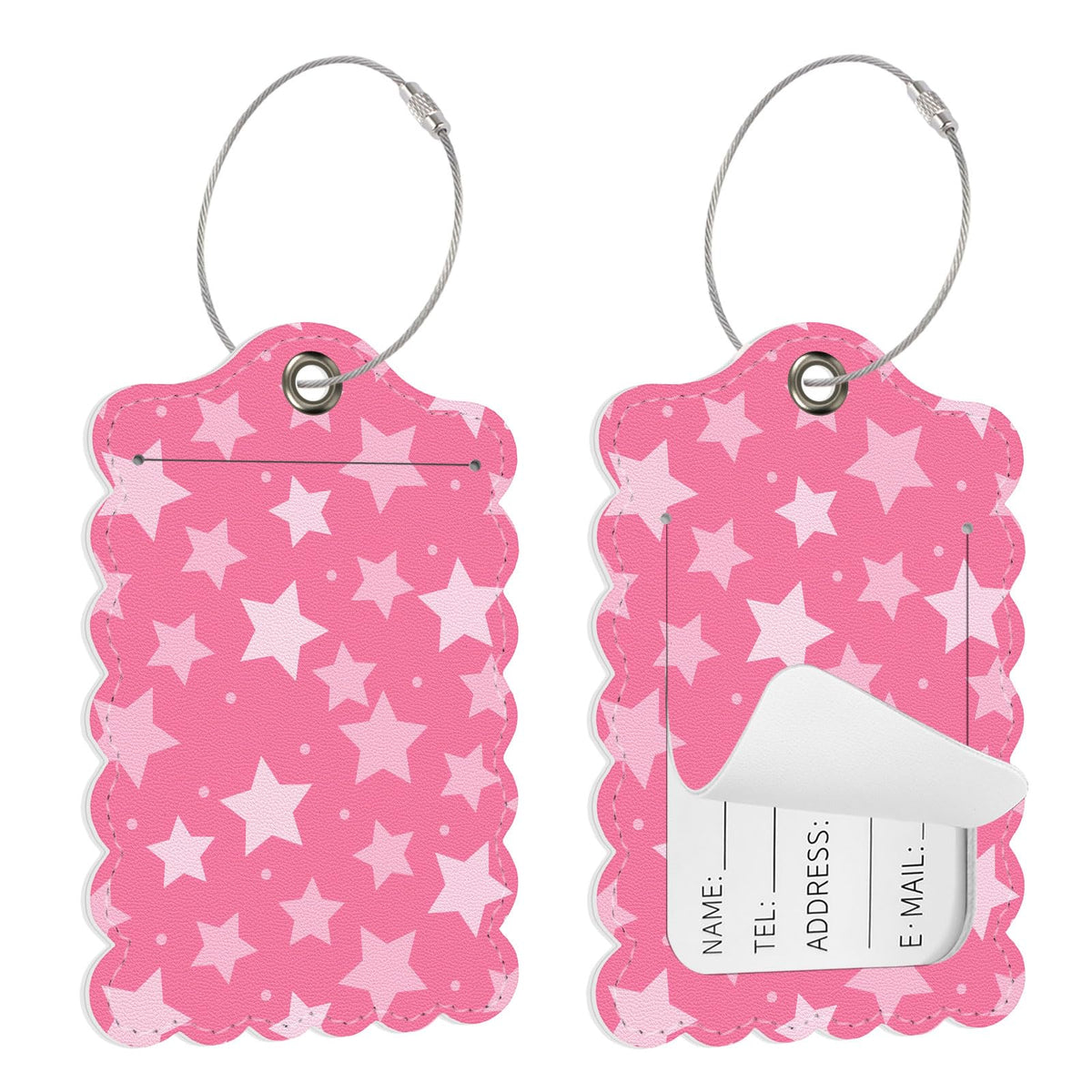 Seorsok 2 PCS Luggage Travel Tags for Suitcases,Cute Pink Leopard PU Leather Name Tag with Privacy Cover&ID Label Address Card and Durable Metal Ring Suitable for Men Women Handbags Backpack,Pink