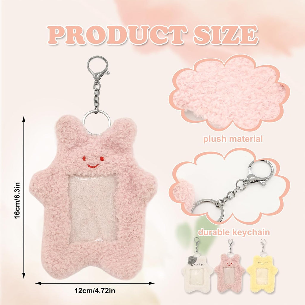 3 PCS Kpop Card Holder Keychain, Cartoon Plush Photocard Holder with Keychain Pendant, Cute Animal Shape, Outdoor Girl Korean Style ID Card Cover Protective Office Supplies