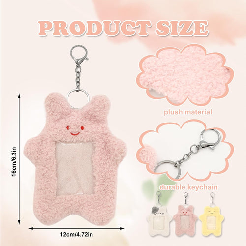 3 PCS Kpop Card Holder Keychain, Cartoon Plush Photocard Holder with Keychain Pendant, Cute Animal Shape, Outdoor Girl Korean Style ID Card Cover Protective Office Supplies