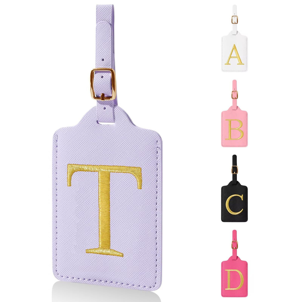 Personalized Initial Luggage Tags for Suitcases,Leather Letter Cute Luggage Tags with Privacy Name Card,Embroidered Monogrammed Travel Bag Backpack Tag Gifts for Women Kids Girls Teens(Rosered-A)