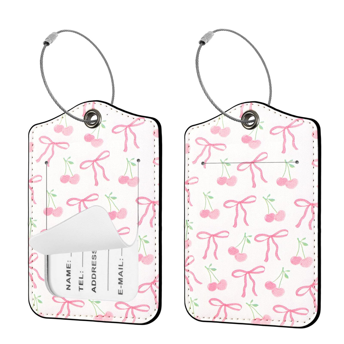 Seorsok 2 PCS Luggage Travel Tags for Suitcases,Cute Pink Leopard PU Leather Name Tag with Privacy Cover&ID Label Address Card and Durable Metal Ring Suitable for Men Women Handbags Backpack,Pink