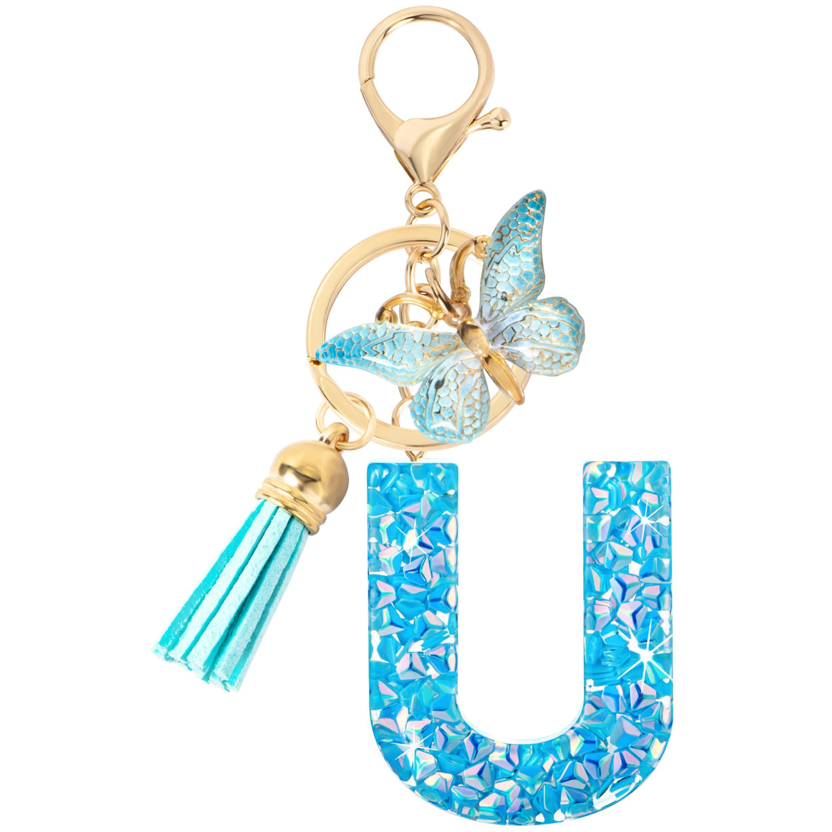 Initial letter Keychains for Women Girls Tassel Butterfly Cute Keychain for Wallet Backpack charm