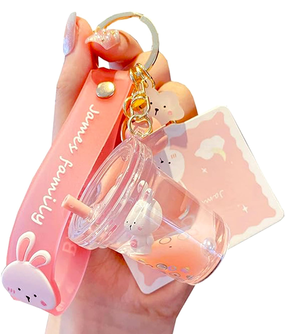 YOU WIZV Kawaii Bear Boba Keychain - Cute Liquid Water Charm for Backpacks, Adorable Gift for Women Boy Girls