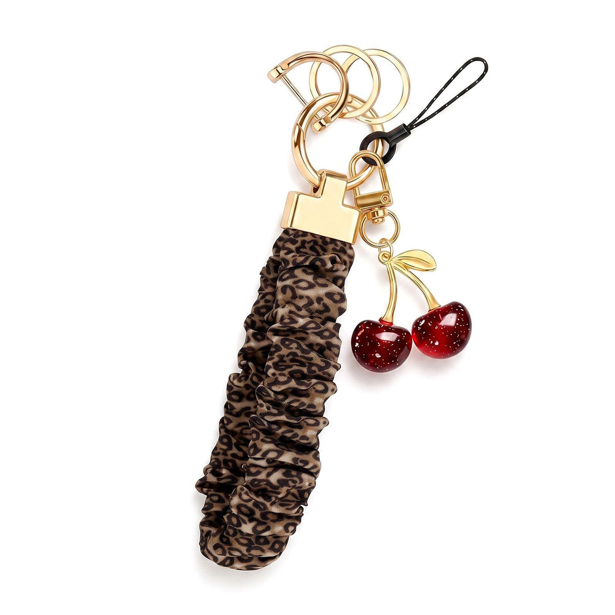 Angyape Stretchy Wristlet Keychain Cute Cherry Key Chain for Car Keys Holder Scrunchie Bracelet Wrist Lanyard for Women