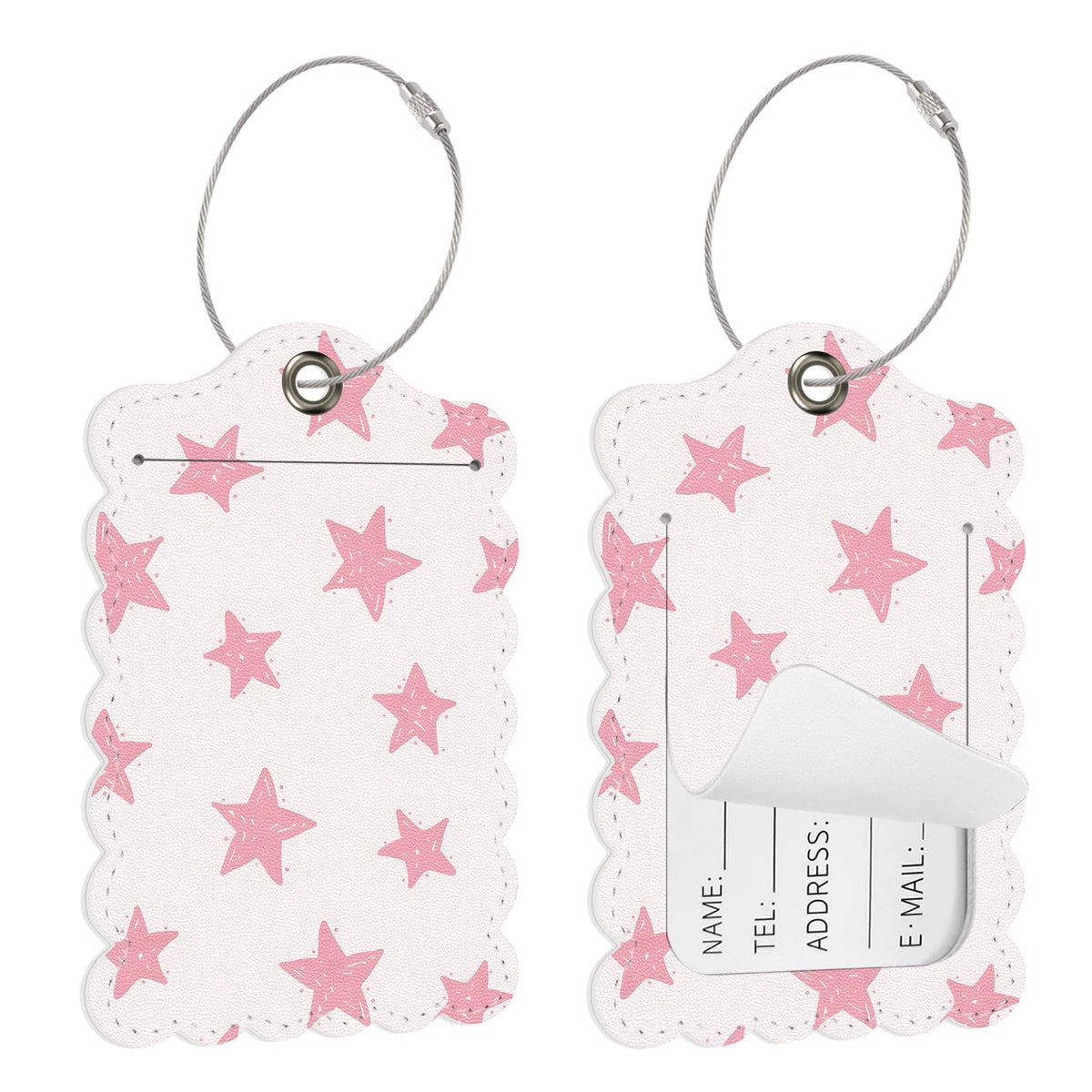 Seorsok 2 PCS Luggage Travel Tags for Suitcases,Cute Pink Leopard PU Leather Name Tag with Privacy Cover&ID Label Address Card and Durable Metal Ring Suitable for Men Women Handbags Backpack,Pink