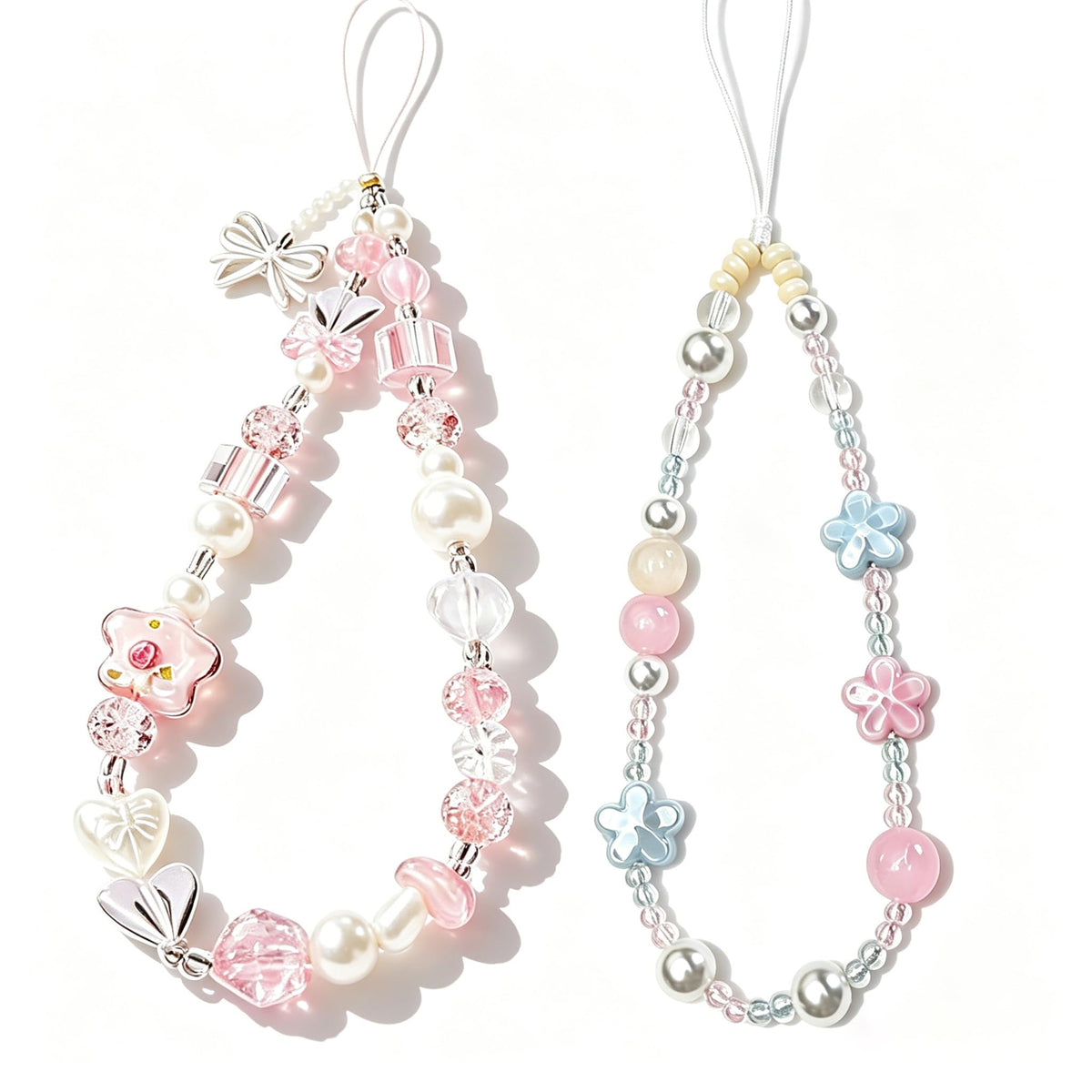 2 Pcs Phone Charm Strap Universal Hand Phone Wrist Strap Camera Lanyard Pearl Beaded Cute Chain String Accessories Universal for iPhone 16 Pro Max Samsung Women Girls Phones Bag Keychain Beach Style