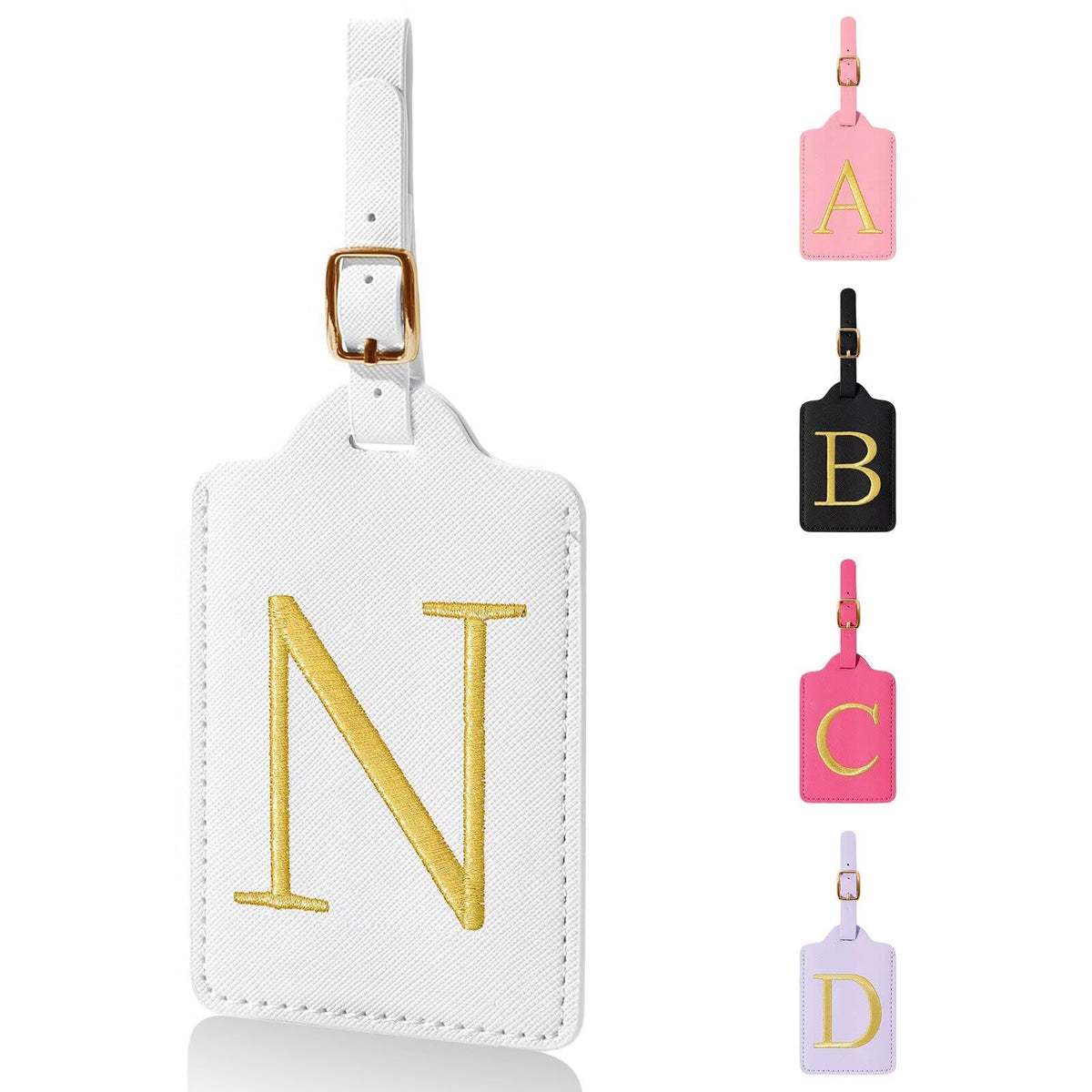 Personalized Initial Luggage Tags for Suitcases,Leather Letter Cute Luggage Tags with Privacy Name Card,Embroidered Monogrammed Travel Bag Backpack Tag Gifts for Women Kids Girls Teens(Rosered-A)