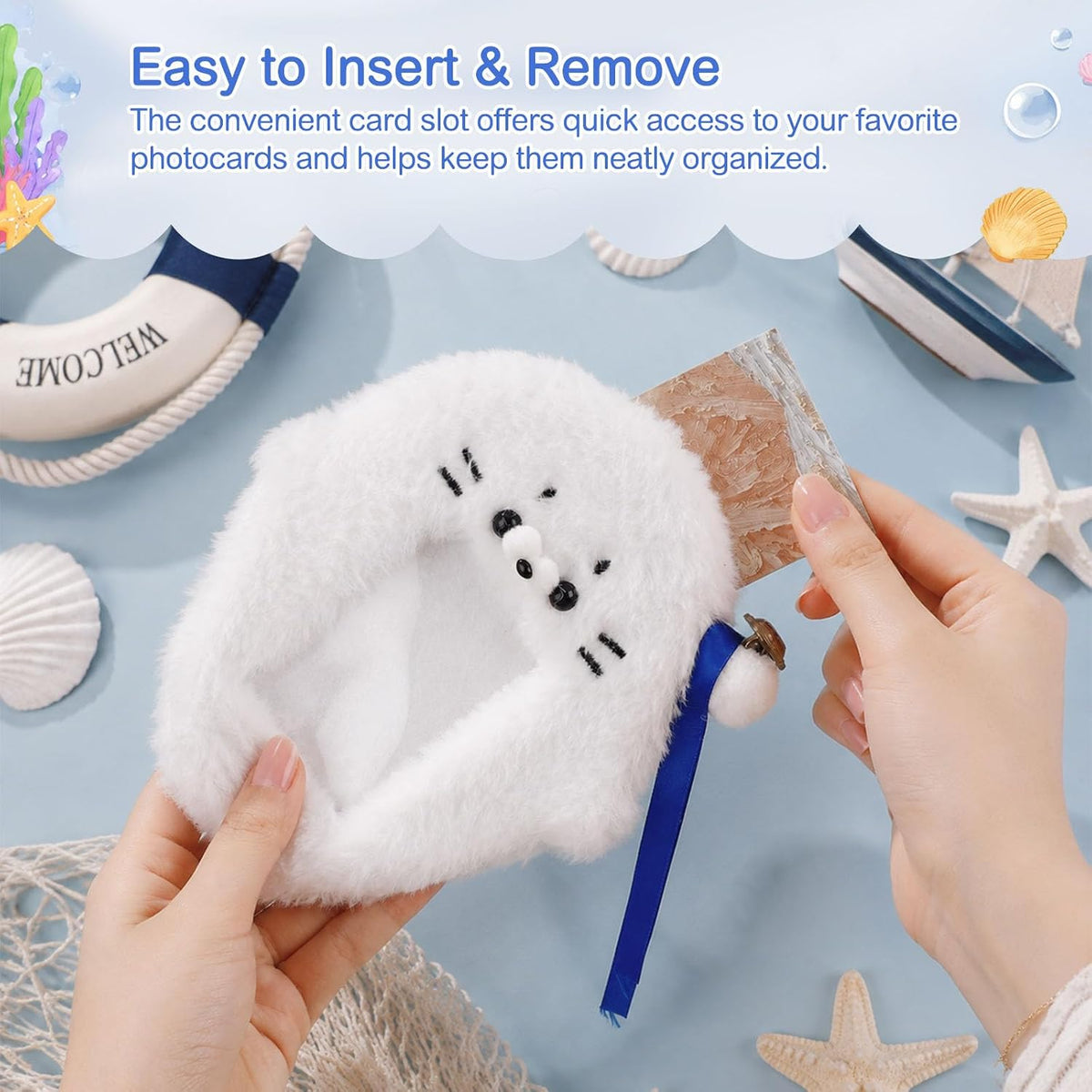NEWEST Plush Photocard Holder with Keychain, Cute Dolphin ID Badge Holder