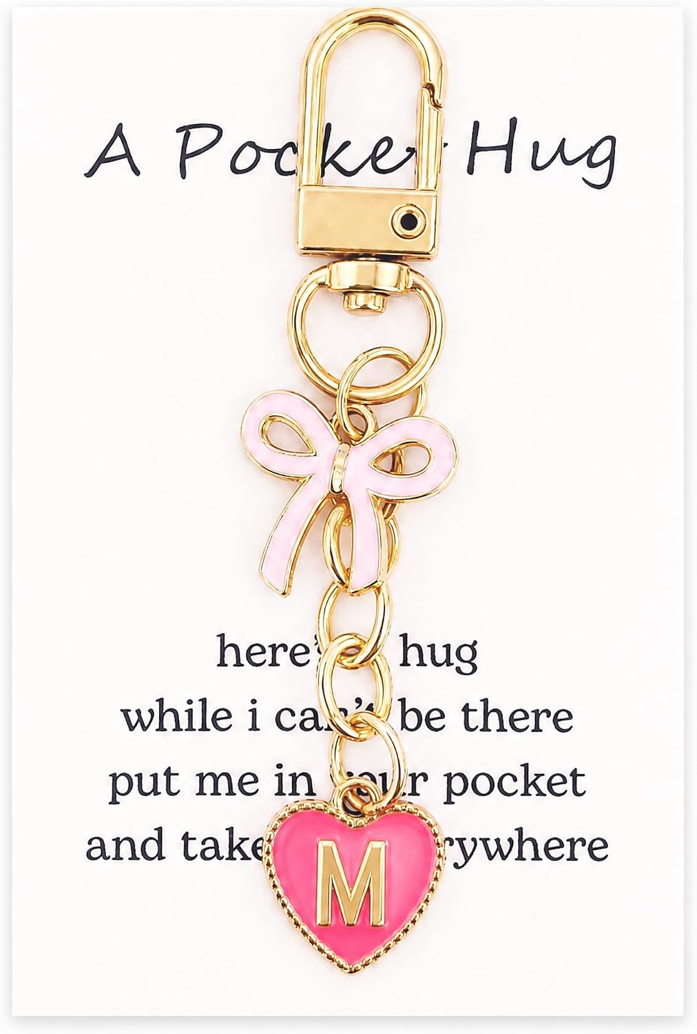 YOJO Pink Initial Letter Keychain with Enamel Bow and Heart Pendant