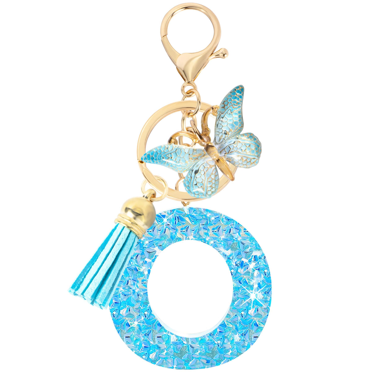 Initial letter Keychains for Women Girls Tassel Butterfly Cute Keychain for Wallet Backpack charm