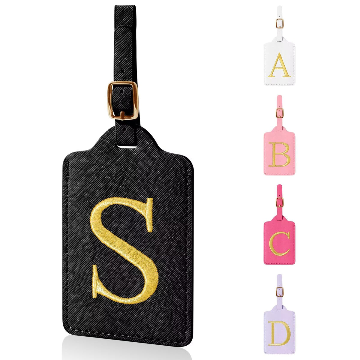Personalized Initial Luggage Tags for Suitcases,Leather Letter Cute Luggage Tags with Privacy Name Card,Embroidered Monogrammed Travel Bag Backpack Tag Gifts for Women Kids Girls Teens(Rosered-A)