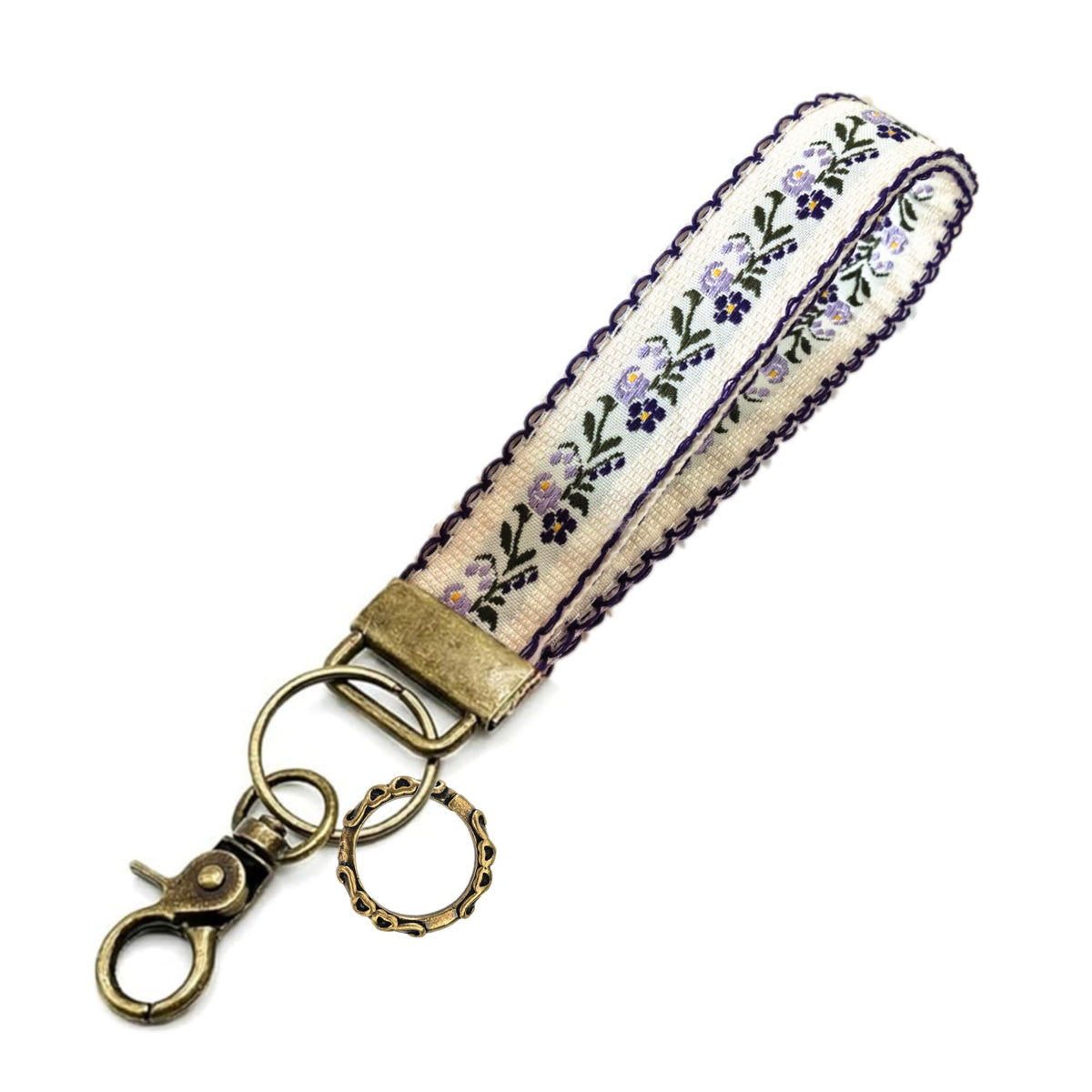 Boho Vintage Embroidered Floral plant Wristlet Keychain for Women