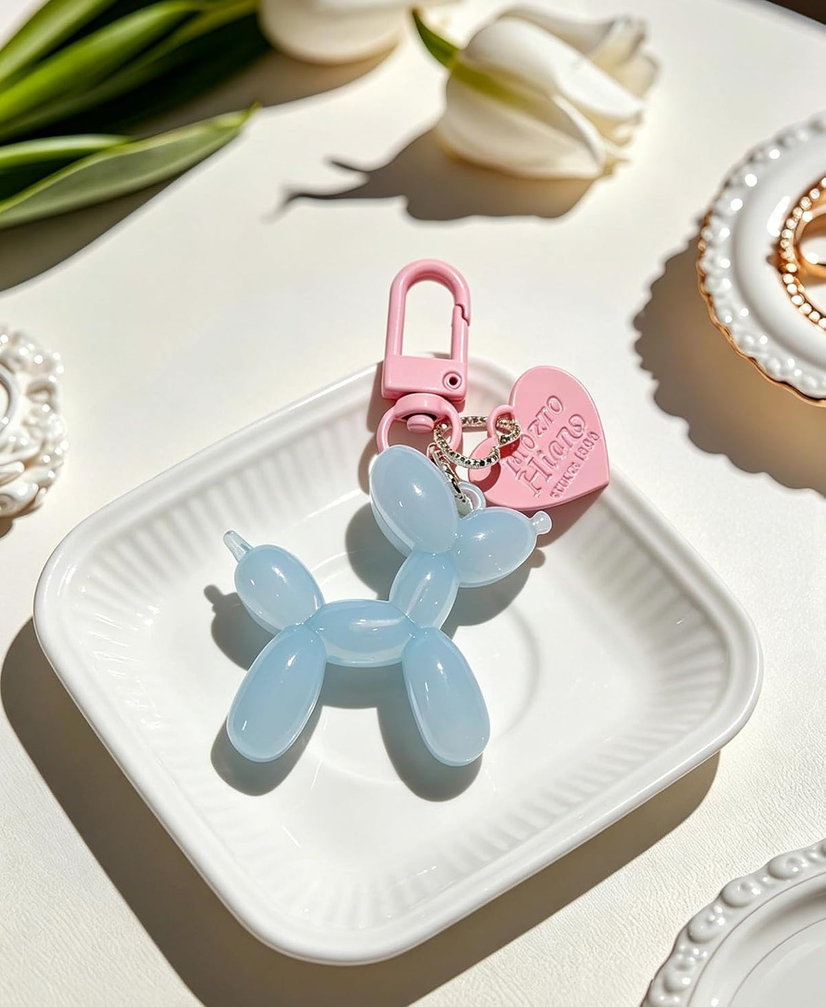 LAEKOU Jelly Balloon Dog Keychain for Women, Cute Bag Charms Key Chain