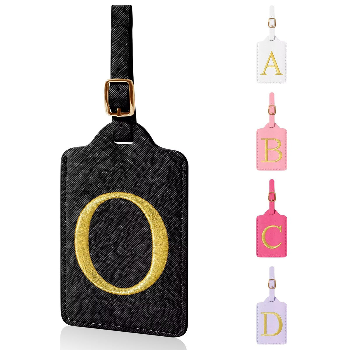 Personalized Initial Luggage Tags for Suitcases,Leather Letter Cute Luggage Tags with Privacy Name Card,Embroidered Monogrammed Travel Bag Backpack Tag Gifts for Women Kids Girls Teens(Rosered-A)