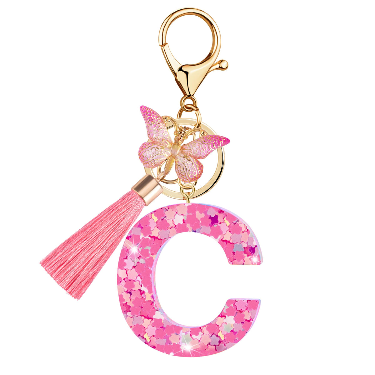 Initial letter Keychains for Women Girls Tassel Butterfly Cute Keychain for Wallet Backpack charm